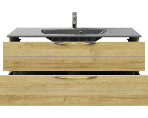 Meuble sous-lavabo avec deux tiroirs, plan de toilette et lavabo
