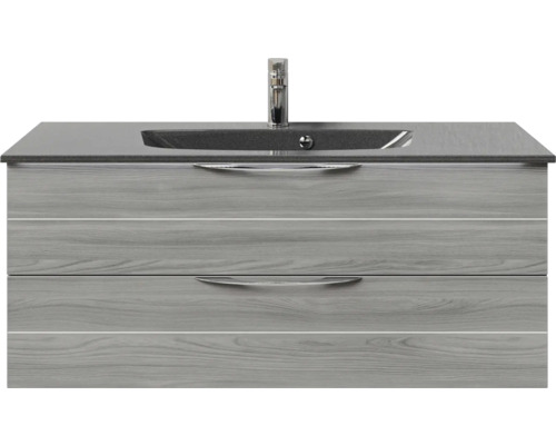 Badmöbel-Set Pelipal Sunline 300 BxHxT 117 x 49,9 x 48 cm Frontfarbe sangallo grau Badmöbelset 2-teilig mit Waschtisch Mineralmarmor grau-metallic Waschtischunterschrank mit zwei Schubladen, Waschbecken und Armatur