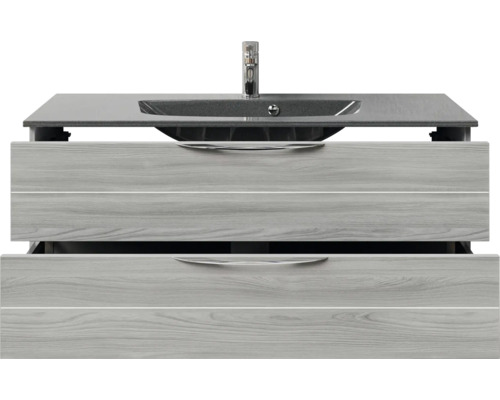 Meuble sous-vasque avec deux tiroirs, lavabo et robinet