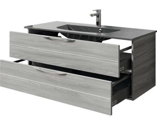 Meuble sous-lavabo avec deux tiroirs, lavabo et robinet
