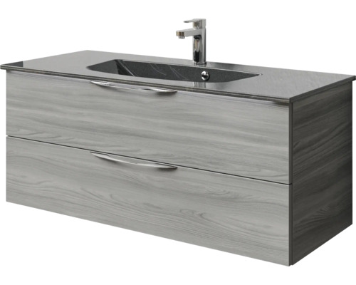 Meuble sous-lavabo avec deux tiroirs, lavabo et robinet
