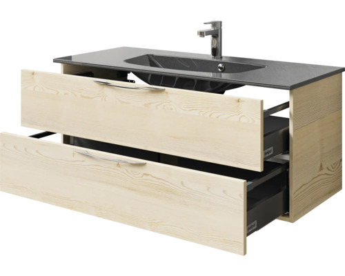 Meuble sous-lavabo avec deux tiroirs, lavabo et robinet