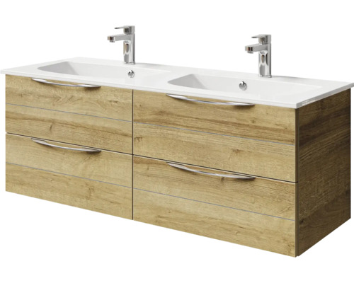 Meuble sous-lavabo avec deux lavabos et quatre tiroirs