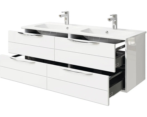 Meuble sous-vasque double avec tiroirs et deux lavabos