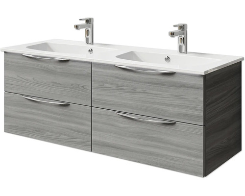 Meuble sous-lavabo avec deux lavabos et quatre tiroirs