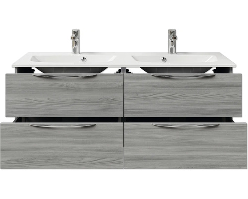Meuble sous-lavabo avec deux lavabos et quatre tiroirs
