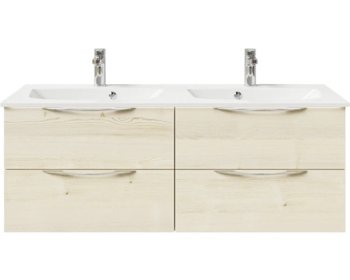 Set de meubles de salle de bains Pelipal Sunline 300 lxhxp 132 x 49,9 x 48 cm couleur de façade gris sangallo set de meubles de salle de bains 2 pièces avec vasque en marbre minéral gris métallique