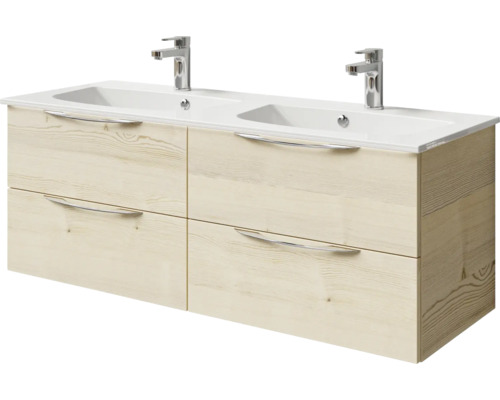 Meuble sous-lavabo avec deux lavabos et quatre tiroirs