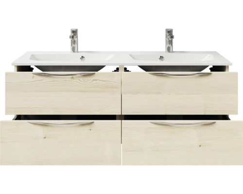 Meuble sous-lavabo double avec quatre tiroirs et deux lavabos