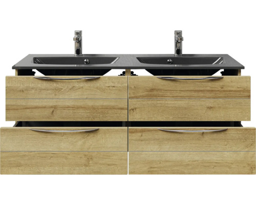 Meuble sous-lavabo double avec quatre tiroirs et deux lavabos