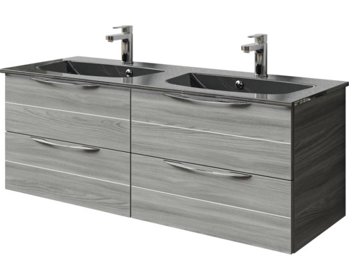 Meuble sous-lavabo avec deux lavabos et quatre tiroirs