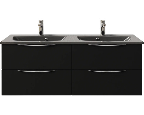 Meuble de salle de bains 2 pièces Pelipal Sunline 300 132 x 49,9 x 48 cm façade noir mat mat(e) avec vasque en marbre minéral