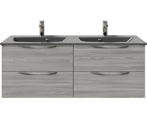 Set de meubles de salle de bains Pelipal Sunline 300 lxhxp 132 x 49,9 x 48 cm couleur de façade gris set de meubles de salle de bains 2 pièces avec vasque en marbre minéral gris métallique