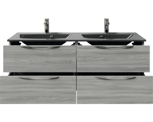 Meuble sous-lavabo avec deux lavabos et quatre tiroirs