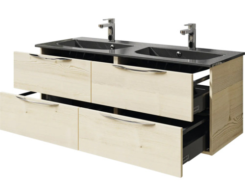 Meuble sous-lavabo avec deux lavabos et tiroirs
