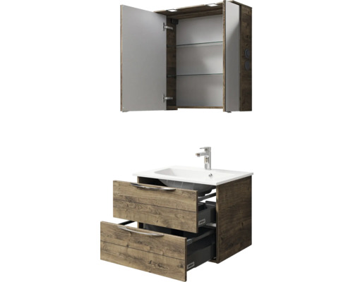 Badezimmerset mit Waschtischunterschrank und Spiegelschrank