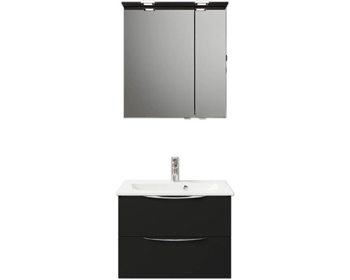 Set de meubles de salle de bains Pelipal Sunline 300 lxhxp 67 x 200 x 48 cm couleur de façade noir mat set de meubles de salle de bains 3 pièces avec vasque en marbre minéral