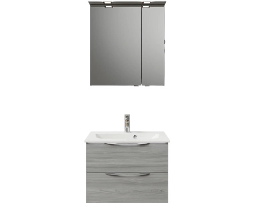 Set de meubles de salle de bains Pelipal Sunline 300 lxhxp 67 x 200 x 48 cm couleur de façade gris set de meubles de salle de bains 3 pièces avec vasque en marbre minéral