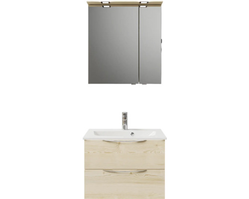Set de meubles de salle de bains Pelipal Sunline 300 lxhxp 67 x 200 x 48 cm couleur de façade chêne set de meubles de salle de bains 3 pièces avec vasque en marbre minéral