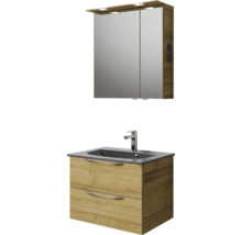 Waschtischunterschrank mit zwei Schubladen und Spiegelschrank mit Beleuchtung für das Badezimmer