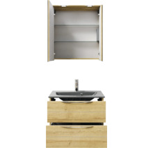 Badezimmerset mit Waschbeckenunterschrank, Waschbecken und Spiegelschrank