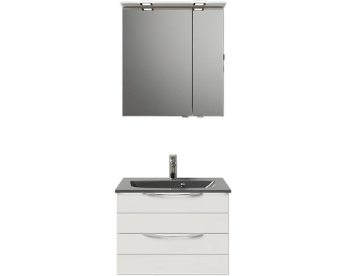 Set de meubles de salle de bains Pelipal Sunline 300 lxhxp 67 x 200 x 48 cm couleur de façade blanc haute brillance set de meubles de salle de bains 3 pièces avec vasque en marbre minéral gris métallique