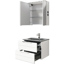 Badezimmer-Set mit Spiegelschrank, Waschbecken und Unterschrank mit offenen Schubladen
