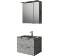 Waschtischunterschrank mit zwei Schubladen, Waschtisch und Spiegelschrank mit Beleuchtung für das Badezimmer.