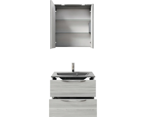 Badezimmer-Set mit Waschbeckenunterschrank, Waschbecken und Spiegelschrank mit Regalen