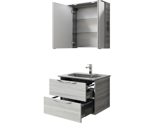 Badezimmer-Set mit Waschtischunterschrank, Waschbecken und Spiegelschrank
