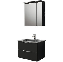 Badezimmerset mit Spiegelschrank inklusive Beleuchtung und Waschtischunterschrank mit Waschbecken