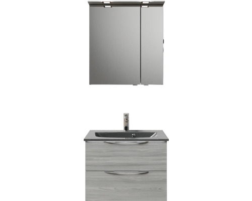 Set de meubles de salle de bains Pelipal Sunline 300 lxhxp 67 x 200 x 48 cm couleur de façade gris set de meubles de salle de bains 3 pièces avec vasque en marbre minéral gris métallique