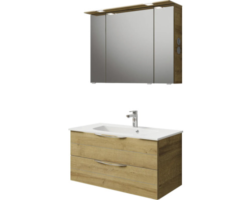 Ensemble de meubles de salle de bains avec meuble sous-lavabo, lavabo et armoire de toilette