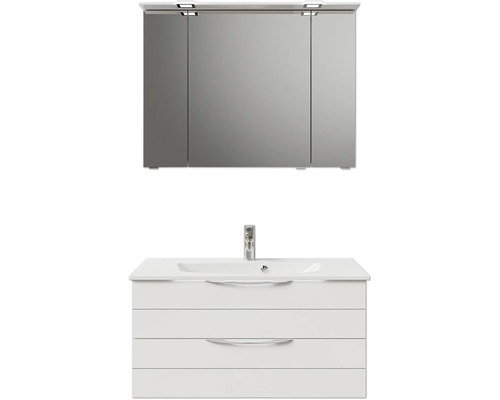 Set de meubles de salle de bains Pelipal Sunline 300 lxhxp 97 x 200 x 48 cm couleur de façade blanc haute brillance set de meubles de salle de bains 3 pièces avec vasque en marbre minéral