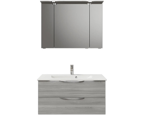 Set de meubles de salle de bains Pelipal Sunline 300 lxhxp 97 x 200 x 48 cm couleur de façade gris sangallo set de meubles de salle de bains 3 pièces avec vasque en marbre minéral