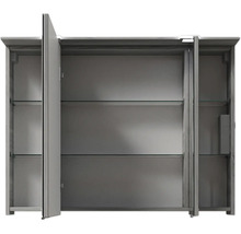Offener Badezimmerschrank mit Glaseinlegeböden