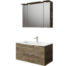 Waschtischunterschrank mit Waschbecken und Spiegelschrank mit Beleuchtung für das Badezimmer