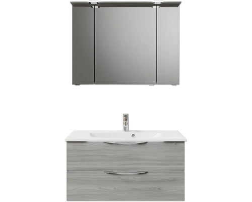 Set de meubles de salle de bains Pelipal Sunline 300 lxhxp 97 x 200 x 48 cm couleur de façade gris set de meubles de salle de bains 3 pièces avec vasque en marbre minéral