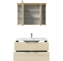 Waschtisch mit Waschbecken und Spiegelschrank mit Regalen für das Badezimmer