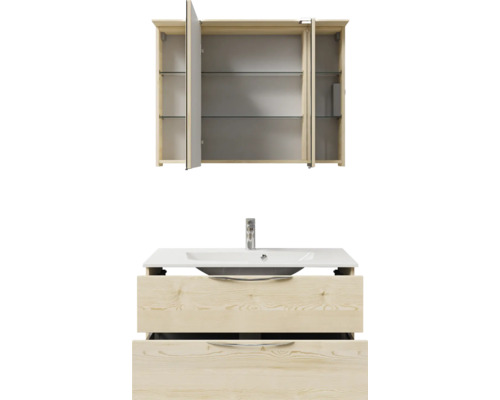 Meuble-lavabo avec lavabo et armoire de toilette à miroirs avec étagères pour la salle de bains