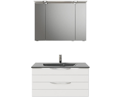 Badmöbelset 3-teilig Pelipal Sunline 300 BxHxT 97 x 200 x 48 cm Frontfarbe weiß hochglanz mit Waschtisch Mineralmarmor Griff chrom SET-164-090 Badmöbelset 3-teilig Pelipal Sunline 300 BxHxT 97 x 200 x 48 cm Frontfarbe weiß hochglanz mit Waschtisch Mineralmarmor Griff chrom SET-164-090