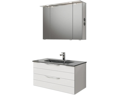 Ensemble de meubles de salle de bains avec armoire de toilette, lavabo et robinet