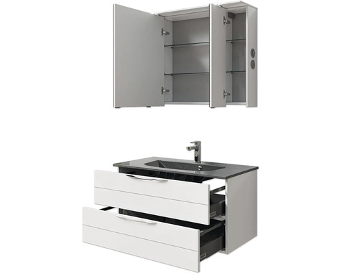 Ensemble de meubles de salle de bains avec armoire de toilette, meuble vasque et deux tiroirs