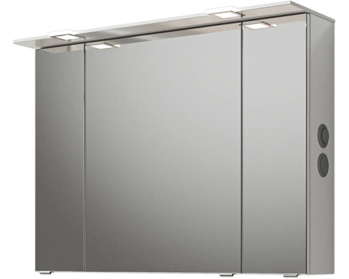Armoire de toilette à trois portes avec éclairage intégré pour la salle de bains