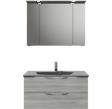 Badmöbel-Set Pelipal Sunline 300 BxHxT 97 x 200 x 48 cm Frontfarbe sangallo grau Badmöbelset 3-teilig mit Waschtisch Mineralmarmor grau-metallic