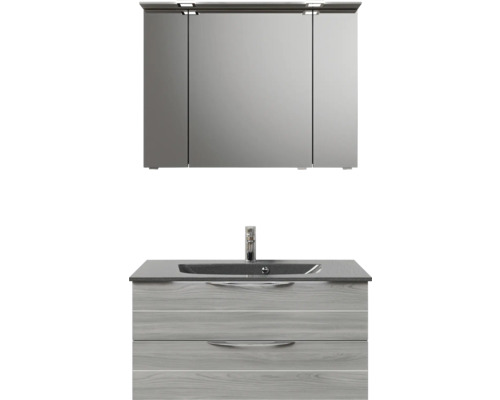 Set de meubles de salle de bains Pelipal Sunline 300 lxhxp 97 x 200 x 48 cm couleur de façade gris sangallo set de meubles de salle de bains 3 pièces avec vasque en marbre minéral gris métallique