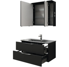 Badezimmerset mit Spiegelschrank, Waschbeckenunterschrank, Waschbecken und Armatur