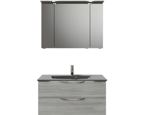 Set de meubles de salle de bains Pelipal Sunline 300 lxhxp 97 x 200 x 48 cm couleur de façade gris set de meubles de salle de bains 3 pièces avec vasque en marbre minéral gris métallique