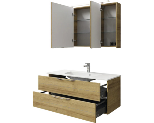Badezimmermöbel-Set mit Waschbeckenunterschrank, Waschbecken und Spiegelschrank