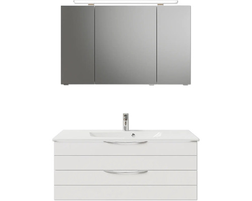 Set de meubles de salle de bains Pelipal Sunline 300 lxhxp 117 x 200 x 48 cm couleur de façade blanc haute brillance set de meubles de salle de bains 3 pièces avec vasque en marbre minéral